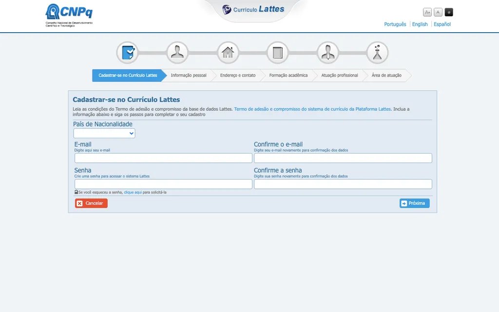 Cadastre o seu currículo Lattes na plataforma CNPq (Imagem: Captura de tela/Thiago Furquim/Canaltech)