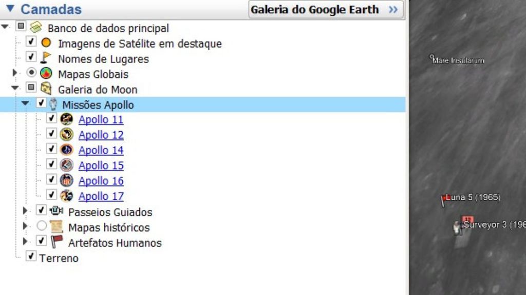 Missõs Apollo no Google Earth