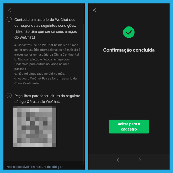 Por algum motivo, agora um outro usuário que faz uso do WeChat precisa liberar o acesso para novos inscritos. Isso por meio de um código QR ou pelo número de celular (Captura de tela: Caio Carvalho/Canaltech)