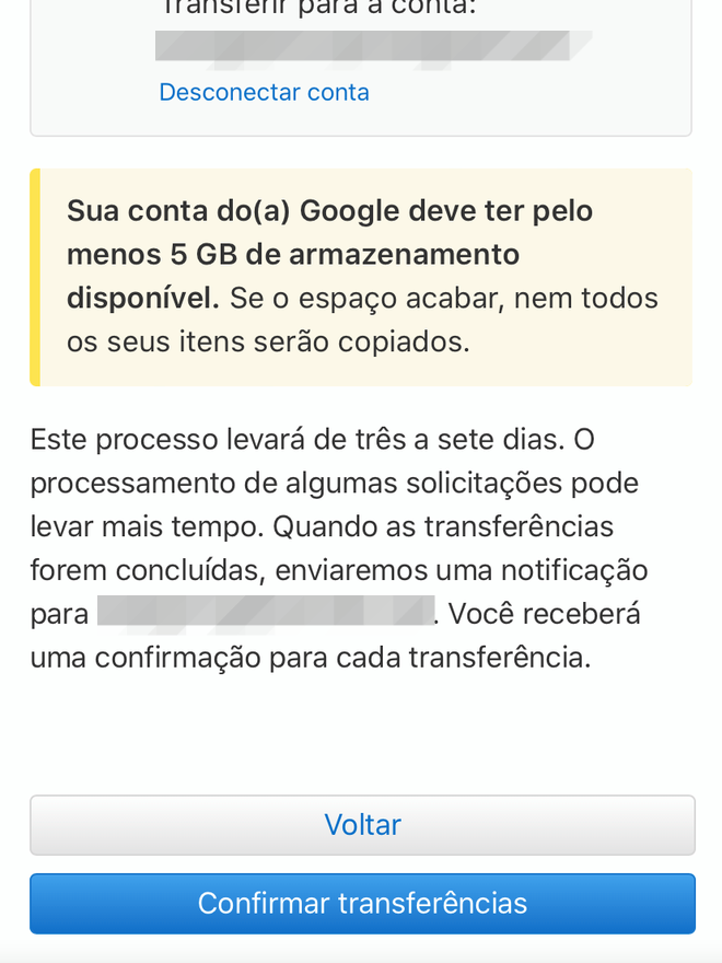Confirme a transferência dos dados do iCloud para o Google Fotos - Captura de tela: Thiago Furquim (Canaltech)