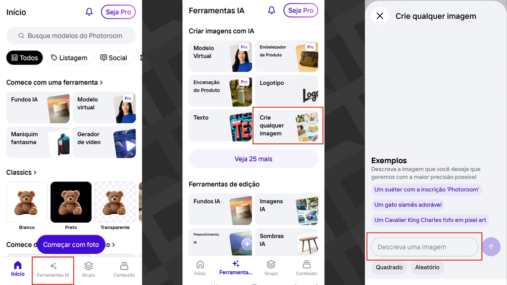 Passos para gerar imagem no Photoroom