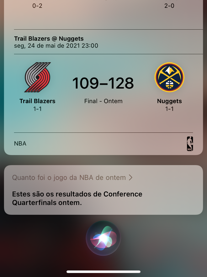 Veja quanto acabaram os jogos esportivos com a Siri. Captura de tela: Lucas Wetten (Canaltech)