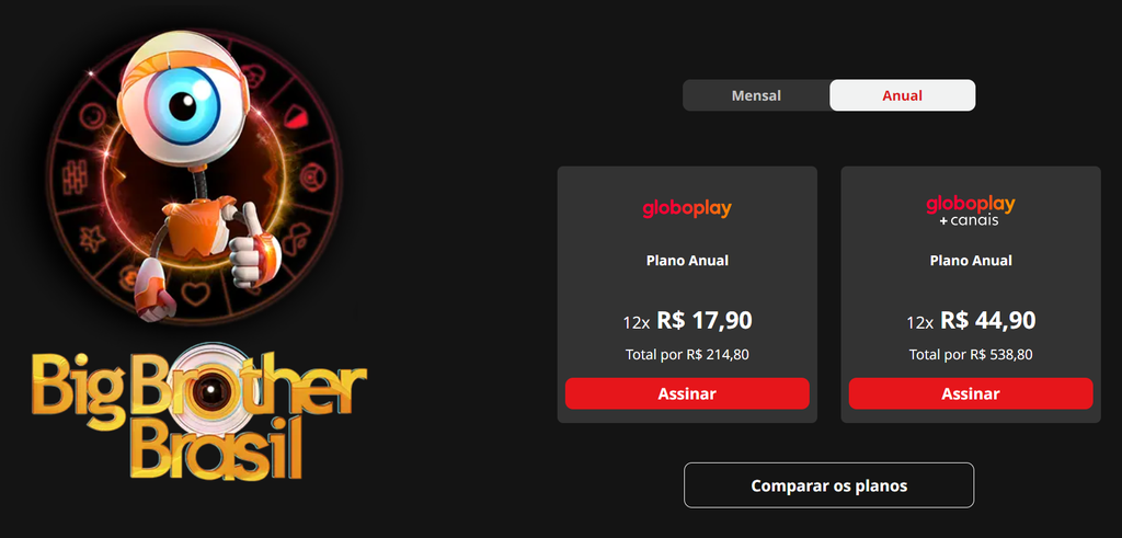Assine um plano Globoplay para ter acesso ao BBB 24 horas por dia (Imagem: Captura de tela/Guilherme Haas/Canaltech)