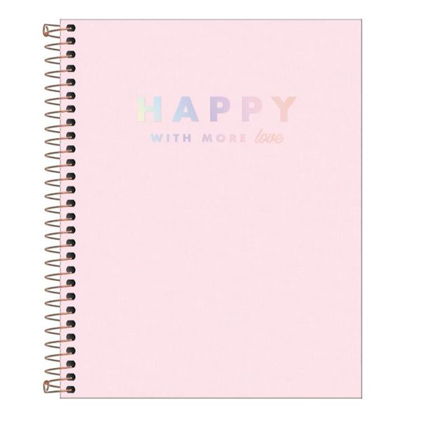 Caderno capa plástica colegial 1x1 80 folhas Happy Rosa pastel Tilibra