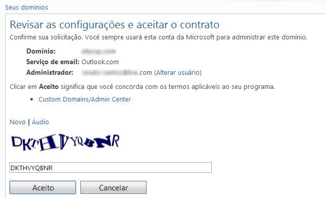 Windows Live Admin Center - Revisando informações