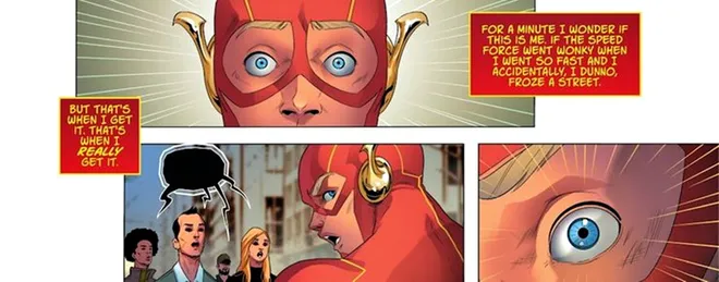 Flash volta para a Terra e fica paranoico ao ver todos paralisados (Imagem: Reprodução/DC Comics
