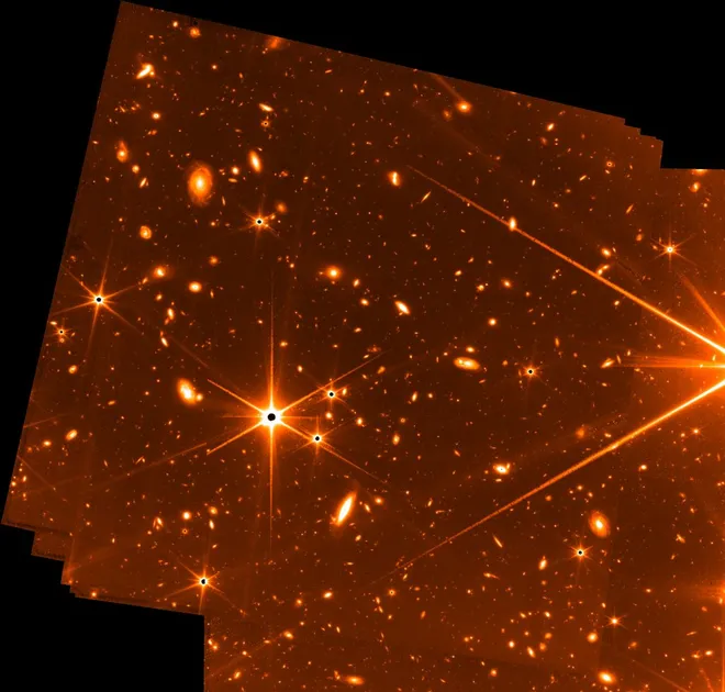 Foto capturada pelo sensor FGS, enquanto o instrumento NIRCam fotografava a estrela HD147980 (Imagem: Reprodução/NASA, CSA, and FGS team)