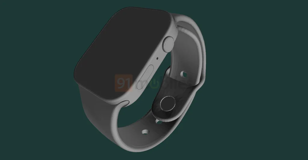 Modelo 3D exibe corpo mais reto do Apple Watch, que pode ser enfim anunciado em 2022 (Imagem: Reprodução/91mobiles)