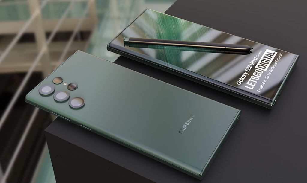 Samsung Galaxy S22 Ultra na cor verde escuro (Imagem: Technizo Concept/LetsGoDigital)