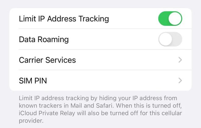 A opção de privacidade que mascara o IP dos usuários agora é mais facilmente reconhecida no menu de configurações (Imagem: Reprodução/MacRumors)