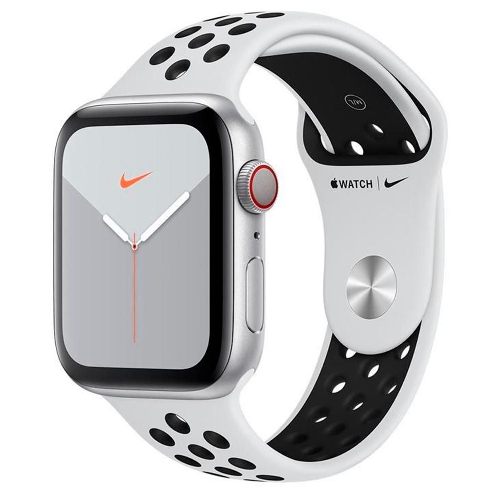 Apple Watch Nike Series 5, GPS + Cellular, 40mm, Prata, Pulseira Preta
