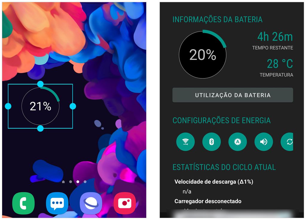 Monitore o status da sua bateria no Battery Widget, para Android (Captura de tela: André Magalhães)