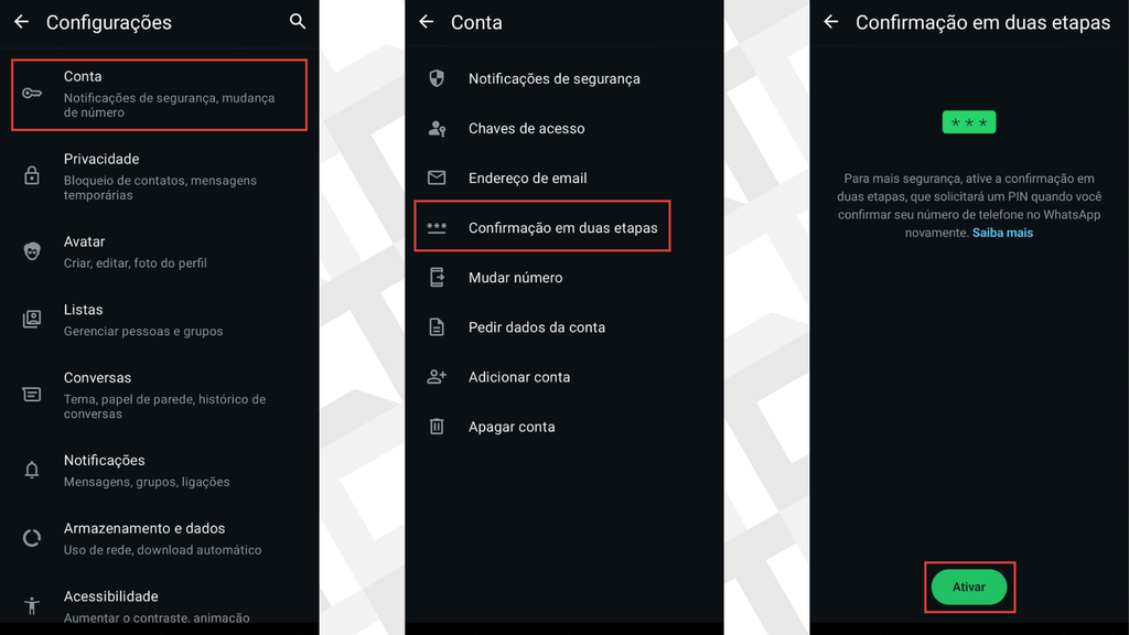 Passos para ativar verificação em duas etapas no WhatsApp