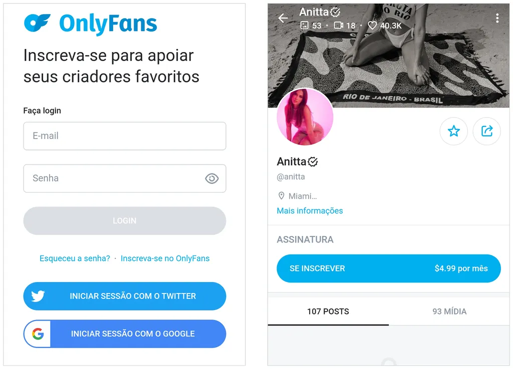 OnlyFans dá acesso aos conteúdos de um perfil após pagar por assinatura (Captura de tela: André Magalhães)