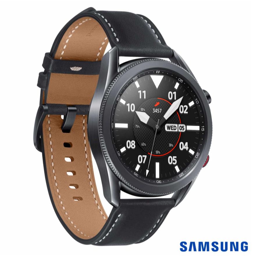 Galaxy Watch3 45mm Samsung Preto com 1,4", Pulseira de Couro, Bluetooth ...