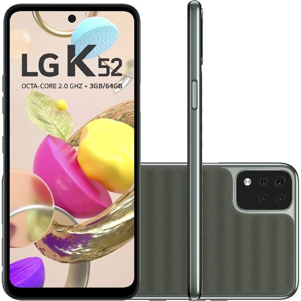 Smartphone LG K52 Android 10.0 Tela 6.6" 3GB/64GB Câmera Quádrupla 13MP 5MP 2MP 2MP Selfie de 8MP - Verde