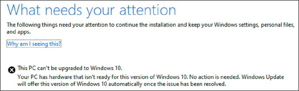 Mensagem que aparece ao se tentar atualizar o Windows 10 com um dispositivo de armazenamento conectado às portas USB ou SD (Captura: PC World)