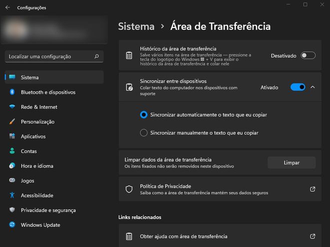 Você precisará ativar a sincronização automática dos textos copiados no Windows (Imagem: Alveni Lisboa/Canaltech)