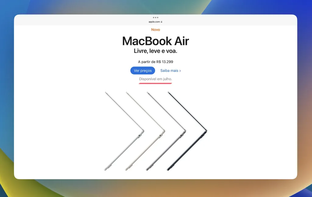 Site da Apple foi atualizado confirmando lançamento do novo MacBook Air em julho (Imagem: Captura de tela/Canaltech)