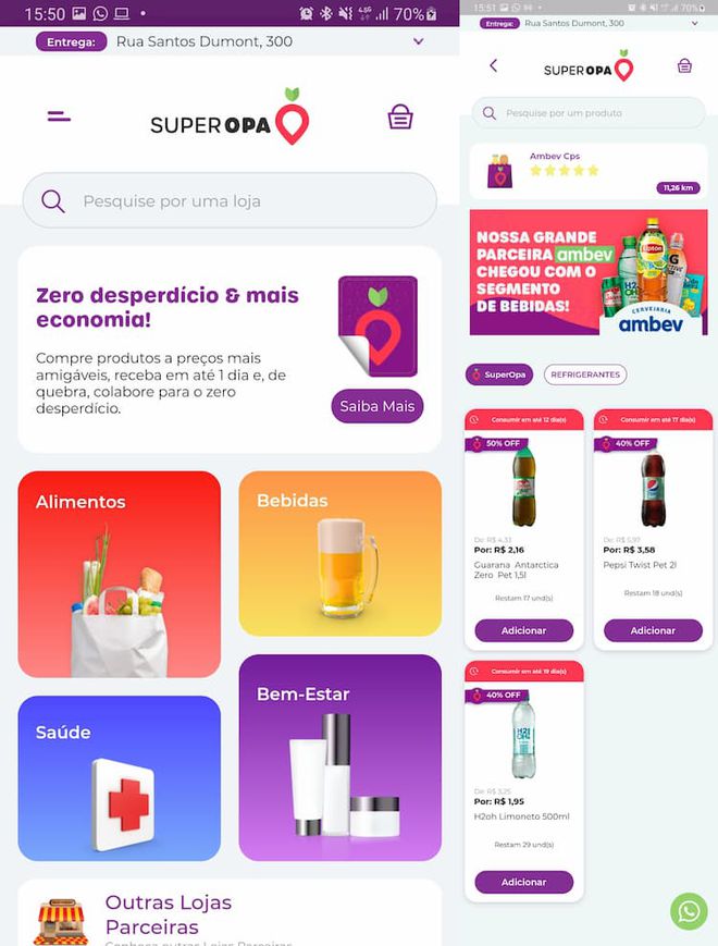 App do SuperOpa: experiência de compra semelhante a rivais como Rappi e iFood (Captura de imagem: Rui Maciel)
