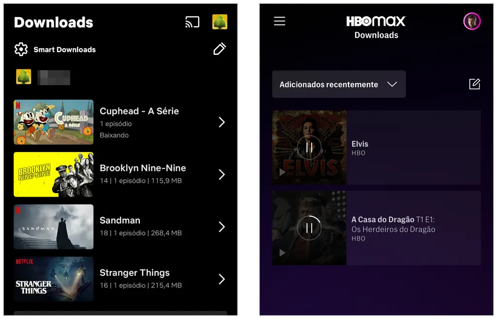 Netflix, HBO Max e outros apps de streaming possuem opção para baixar episódios no celular (Captura de tela: Caio Carvalho)