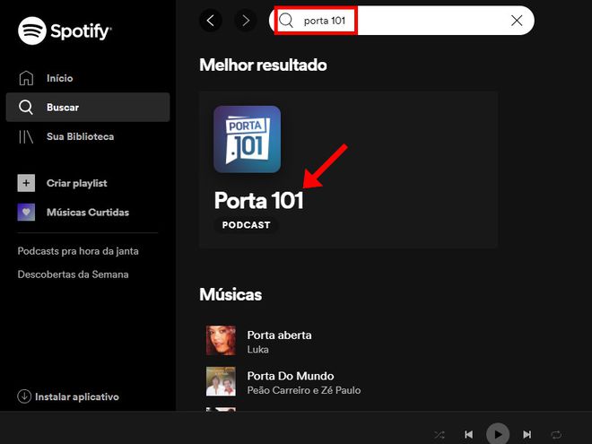 Também é possível encontrar podcasts no Spotify buscando pelo nome (Captura de tela: Matheus Bigogno)