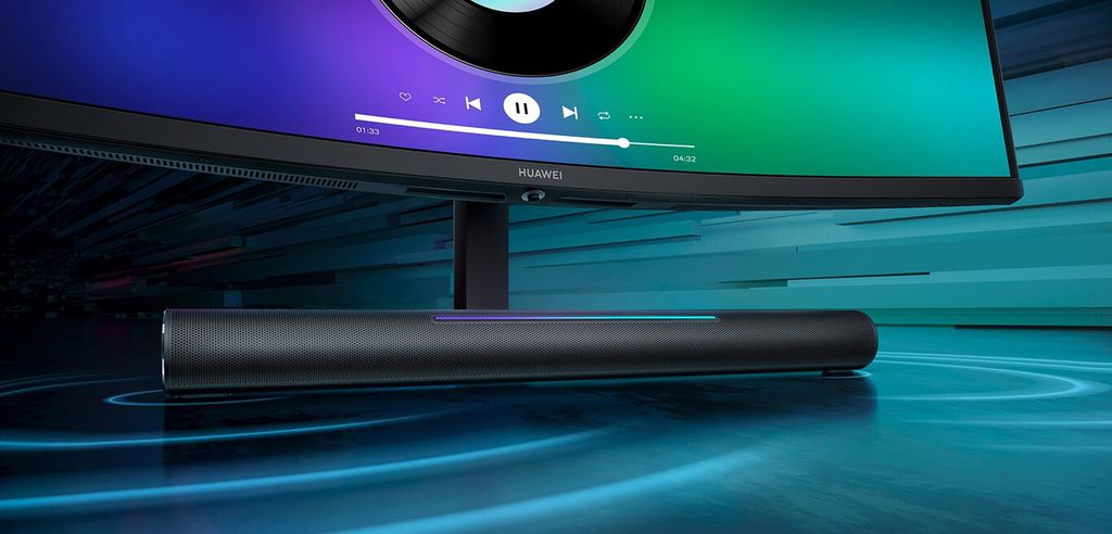 Além de tela curvada com resolução Quad HD+ e taxa de 165 Hz, o MateView GT oferece soundbar embutida (Imagem: Reprodução/GSMArena)