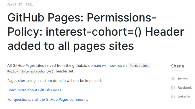 Site vai inserir cabeçalho em páginas para bloquear os FLoC (Imagem: Reprodução/GitHub)
