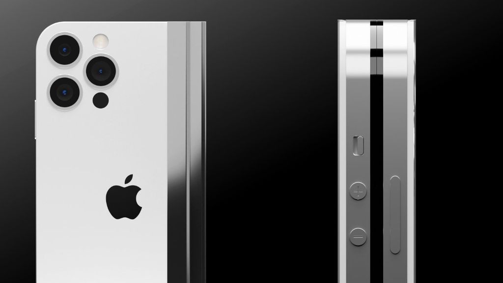 Render do iPhone dobrável inspirado no suposto visual do iPhone 14 (Imagem: Reprodução/AppleInsider)