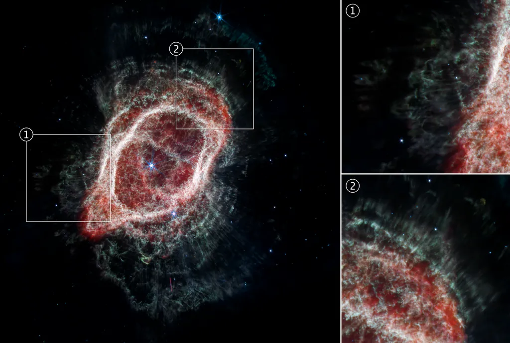 Os detalhes complexos da nebulosa revelam a possível participação de estrelas escondias na imagem (Imagem: Reprodução/NASA/ESA/CSA/O. De Marco/J. DePasquale (STScI))