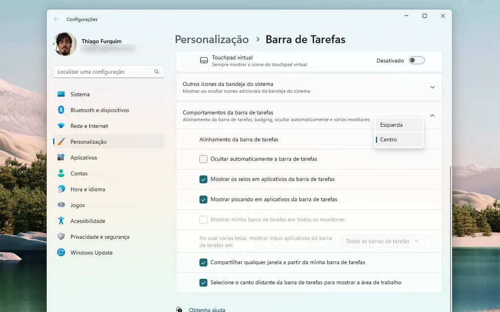 Alinhe o menu iniciar à esquerda da tela (Imagem: Captura de tela/Thiago Furquim/Canaltech)