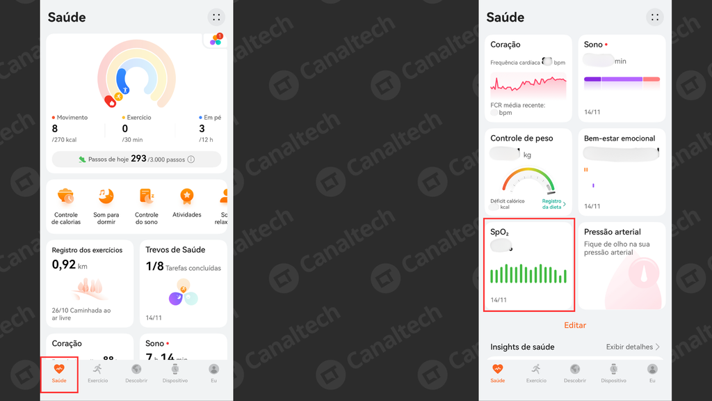 Como ver dados de saturação de oxigênio no Huawei Health (Imagem: Captura de tela/Bruno De Blasi/Canaltech)