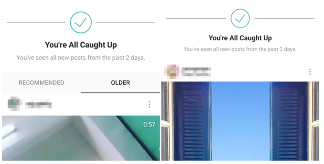Comparativo mostrando a nova aba (esq.) e a aba como é hoje (dir.): Instagram começa a priorizar recomendações por cima de posts antigos e notificações próprias (Imagem: Reprodução/Android Police)