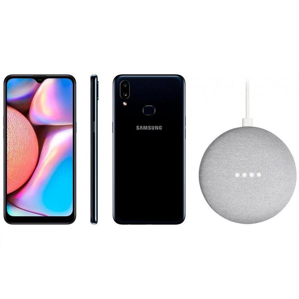 Smartphone Samsung Galaxy A10s 32GB Preto - 4G 2GB RAM + Nest Mini 2ª geração Smart Speaker