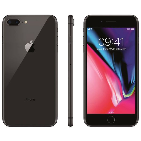 iPhone 8 Apple Plus com 64GB, Tela Retina HD de 5,5”, iOS 12, Dupla Câmera Traseira, Resistente à Água, Wi-Fi, 4G LTE e NFC – Cinza-Espacial [NO BOLETO]