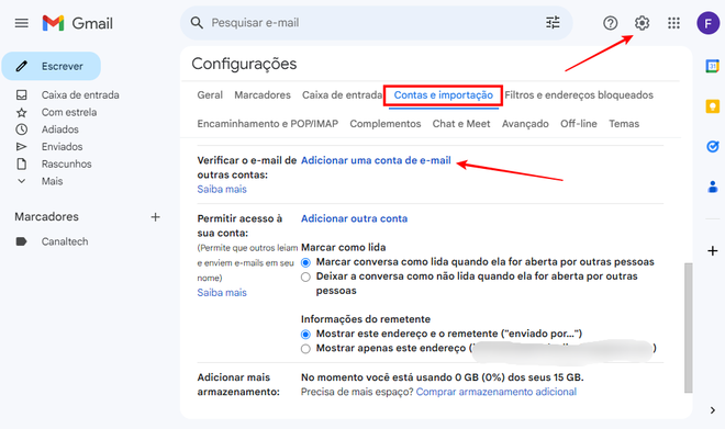 Você pode usar o Gmail com domínio próprio importando o endereço para outra conta (Imagem: Captura de tela/Fabrício Calixto/Canaltech)