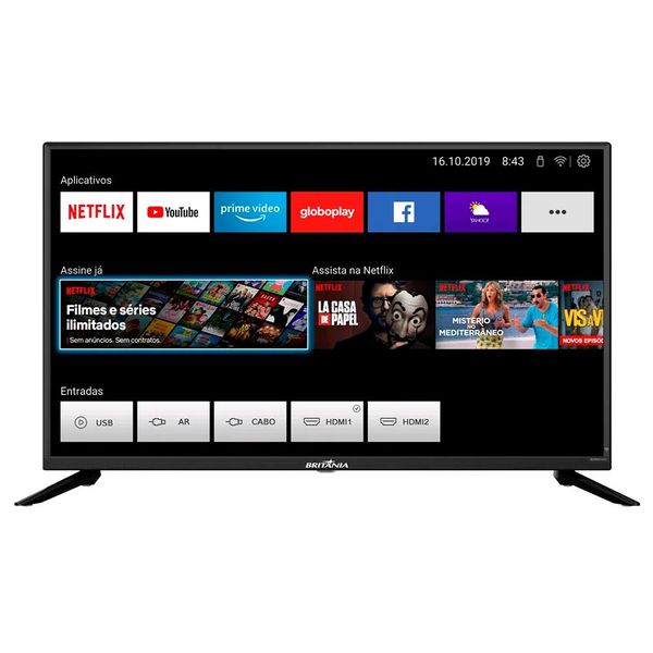 Smart TV Britânia 39´ LED HD, 2x HDMI, com WiFi, Netflix e Loja de Aplicativos, Preto - BTV39G60N5CH