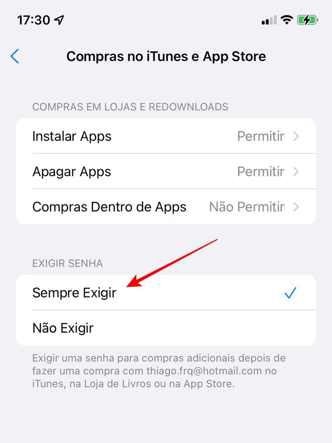 Escolha que o Tempo de Uso exija senha para confirmar compras na App Store - Captura de tela: Thiago Furquim (Canaltech)