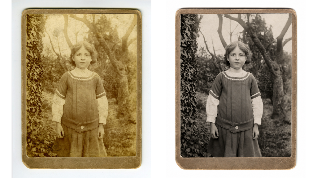 Imagem amarelada e restaurada ao lado