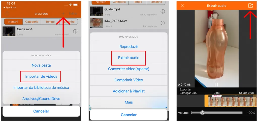 Use o AudioConvert para transformar vídeos em arquivos MP3 no iPhone (Captura de tela: André Magalhães)