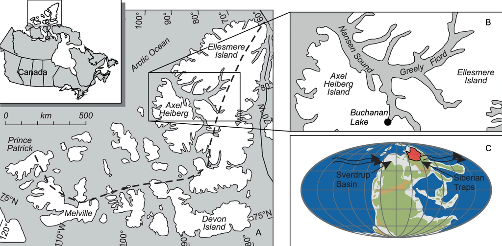 O mapa mostra a localização da área de estudo, ao norte do Canadá (Imagem: Reprodução/Laura Wasylenki/NAU)