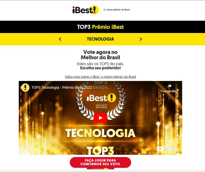 Essa é a página principal da categoria Tecnologia do prêmio (Imagem: Captura de tela/Canaltech) 