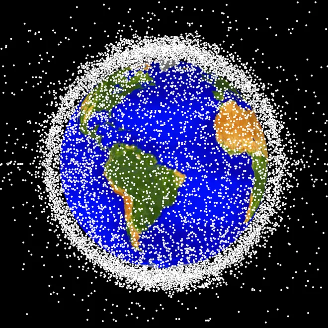 A Síndrome de Kessler descreve um efeito dominó causado por colisões entre lixo espacial, gerando ainda mais detritos espaciais (Imagem: Reprodução/NASA)