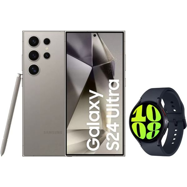 Smartphone Samsung Galaxy S24 Ultra 6,8” 512GB - Titânio Cinza + Smartwatch Watch6 LTE 44mm [CUPOM EXCLUSIVO]