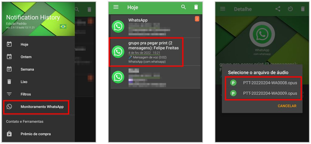 Notification History é um app para Android que guarda os áudios exibidos em notificações do Android (Captura de tela: Matheus Bigogno)