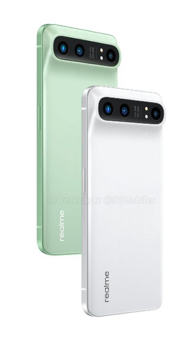 Em verde e branco, o Realme GT 2 Pro traz inspirações no Google Nexus 6P e no OPPO Find X3 Pro (Imagem: OnLeaks/91Mobiles)