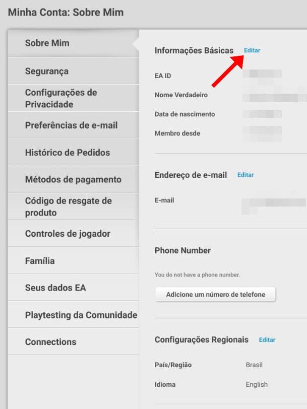 Dentro da seção "Informações básicas", clique em "Editar" (Captura de tela: Matheus Bigogno)