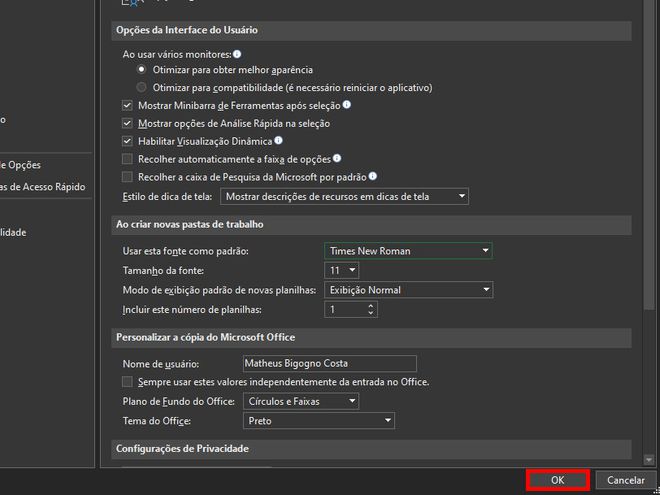 Finalizados os ajustes, clique em "OK" para aplicar as alterações (Captura de tela: Matheus Bigogno)