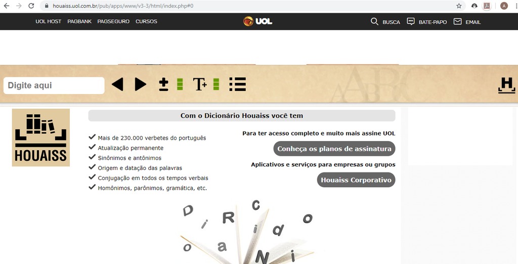 Dicionário online Houaiss (Captura de tela: Ariane Velasco)