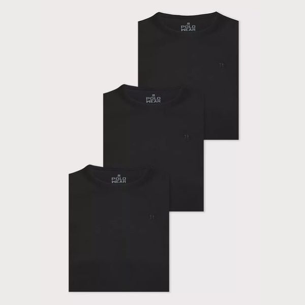 PARCELADO | Kit 3 Camisetas Masculinas Básicas Algodão Polo Wear Preto